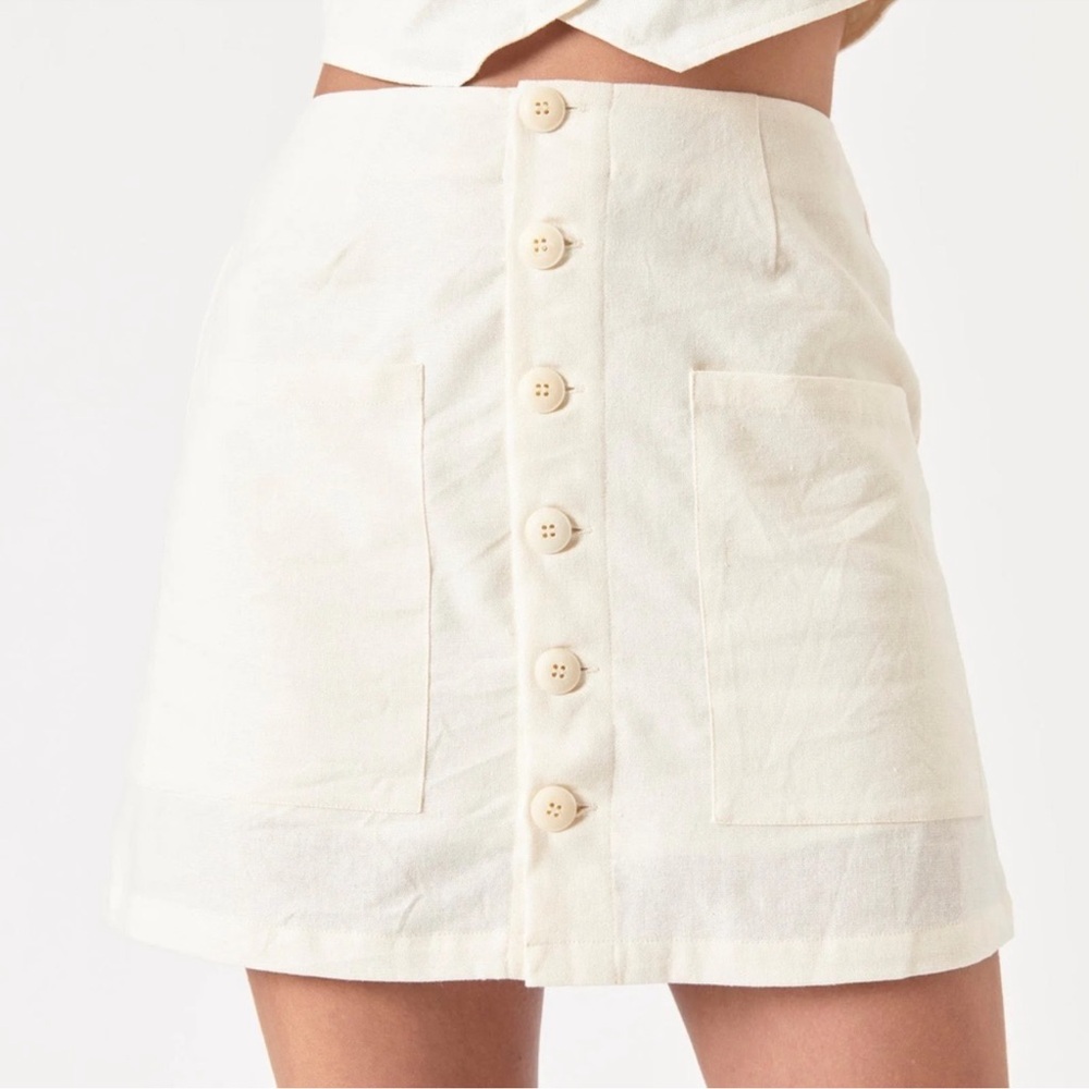 ROLLA'S Francoise Linen Cream Button-Front Mini Skirt